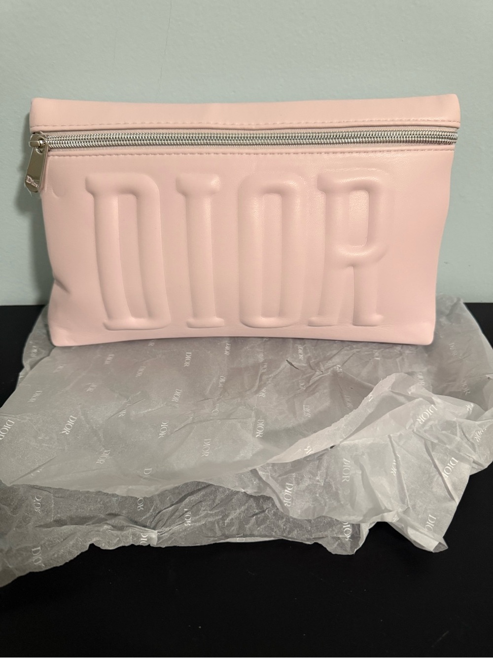 Dior Blush Pink Embossed Logo Cosmetic Pouch! New